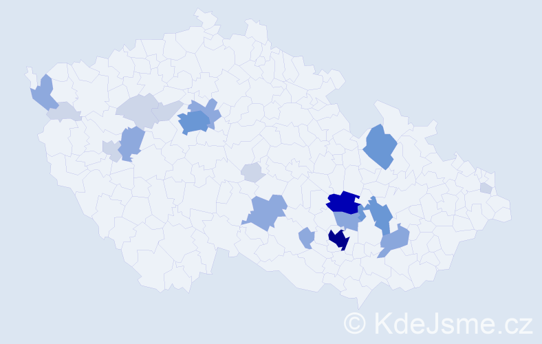 Příjmení: 'Cveček', počet výskytů 64 v celé ČR