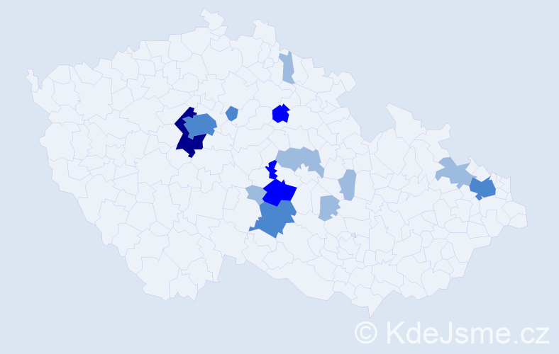 Příjmení: 'Prajslerová', počet výskytů 24 v celé ČR
