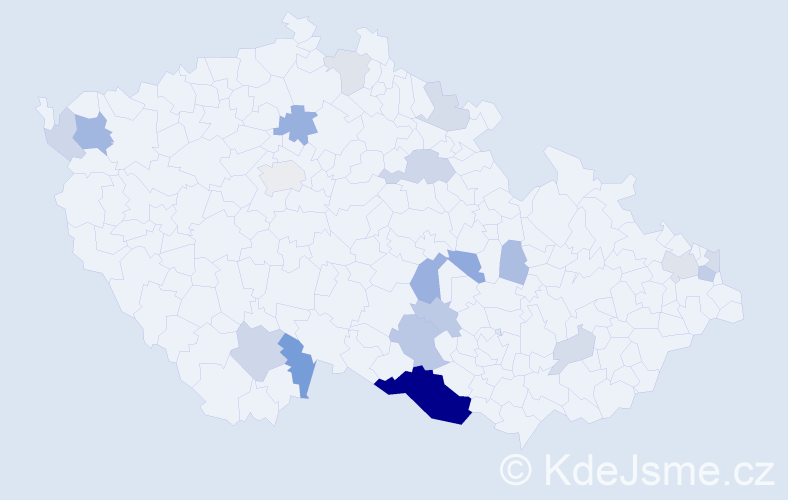 Příjmení: 'Kazdera', počet výskytů 49 v celé ČR