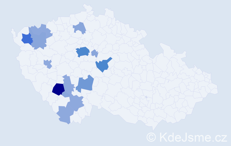 Příjmení: 'Vondrysová', počet výskytů 39 v celé ČR
