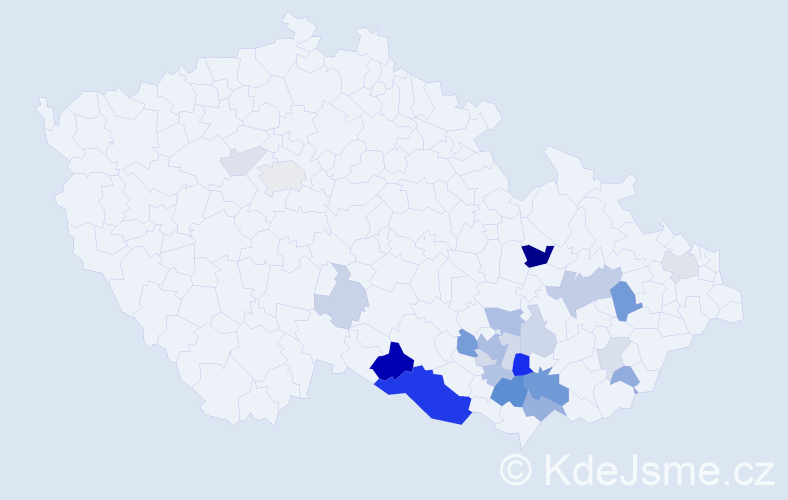 Příjmení: 'Vytopilová', počet výskytů 72 v celé ČR