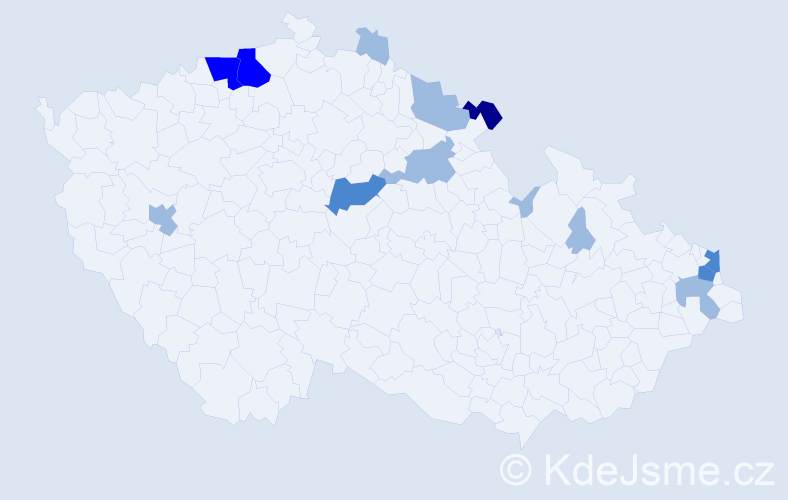 Příjmení: 'Császár', počet výskytů 25 v celé ČR