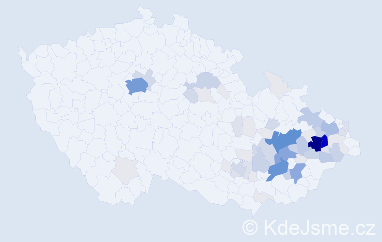 Příjmení: 'Kelnar', počet výskytů 254 v celé ČR