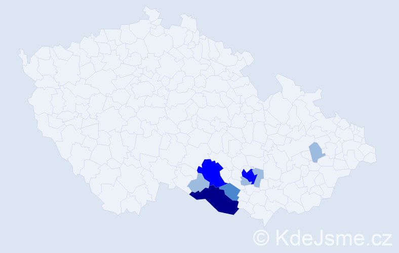 Příjmení: 'Tkaná', počet výskytů 15 v celé ČR
