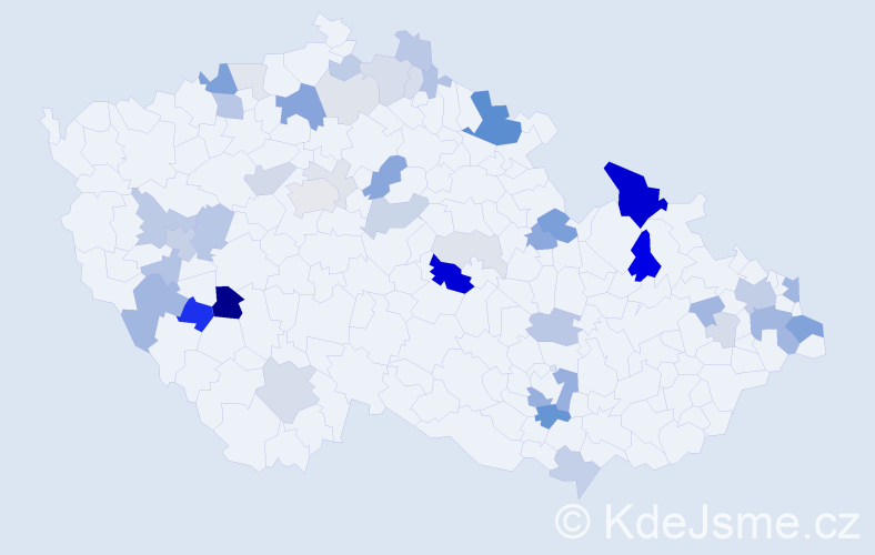 Příjmení: 'Kocúr', počet výskytů 131 v celé ČR