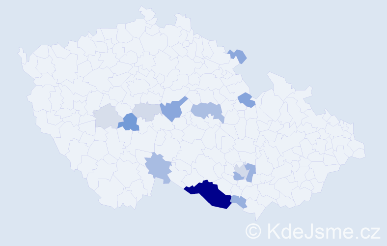Příjmení: 'Holcmannová', počet výskytů 45 v celé ČR