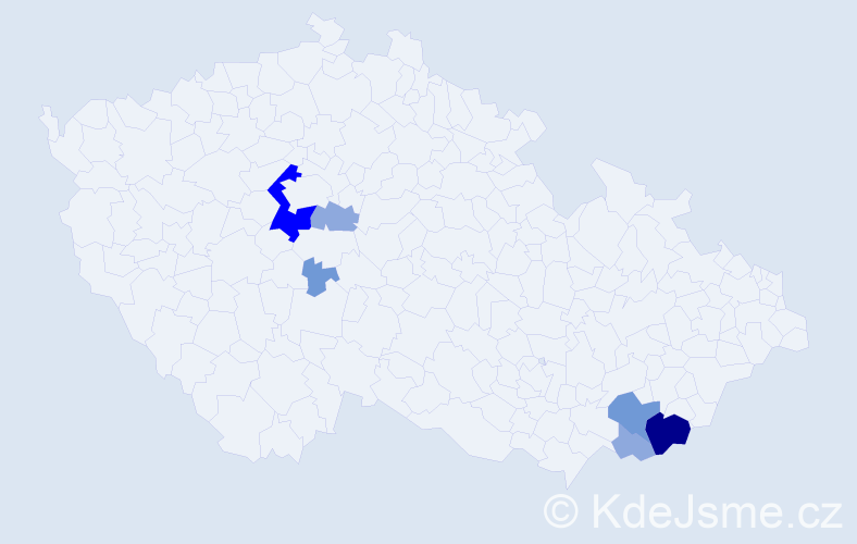 Příjmení: 'Vaškovicová', počet výskytů 16 v celé ČR