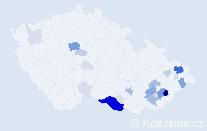 Příjmení: 'Sovják', počet výskytů 91 v celé ČR