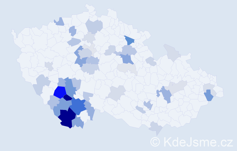 Příjmení: 'Vačkář', počet výskytů 190 v celé ČR