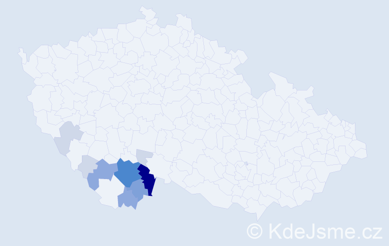 Příjmení: 'Kanděra', počet výskytů 35 v celé ČR