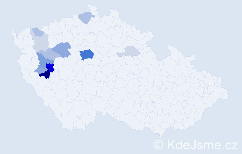 Příjmení: 'Mišterová', počet výskytů 54 v celé ČR