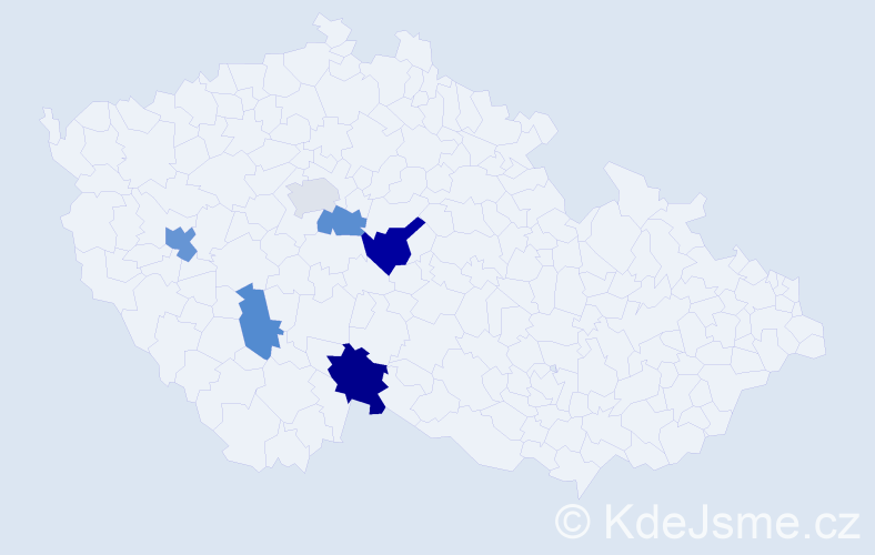 Příjmení: 'Tučmandlová', počet výskytů 9 v celé ČR