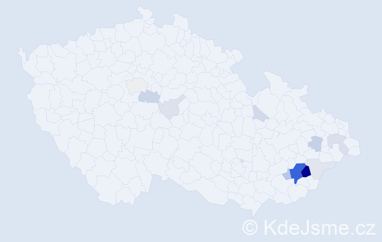 Příjmení: 'Mahďáková', počet výskytů 45 v celé ČR