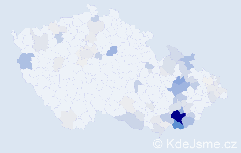 Příjmení: 'Botek', počet výskytů 298 v celé ČR