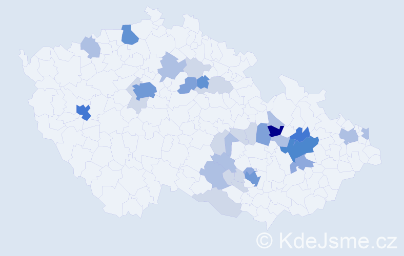 Příjmení: 'Pyšný', počet výskytů 102 v celé ČR