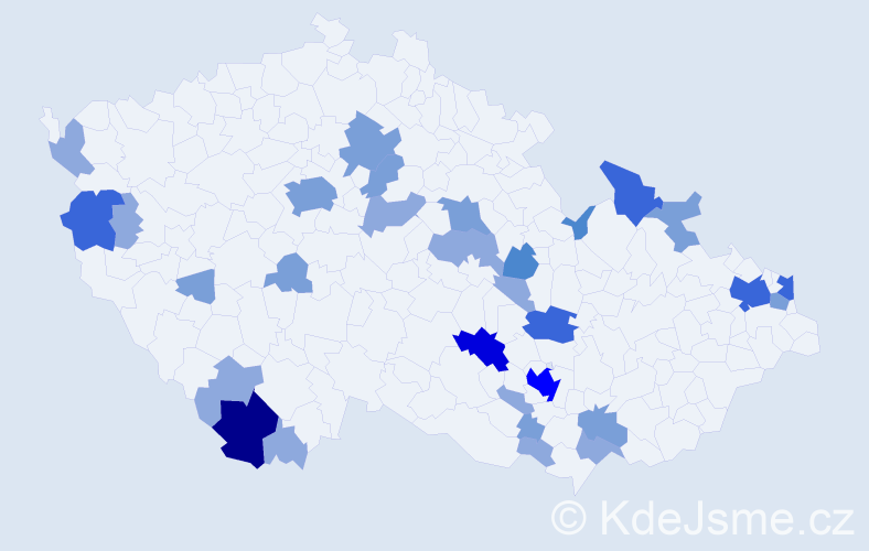 Příjmení: 'Valičková', počet výskytů 74 v celé ČR