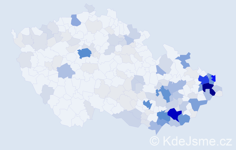 Příjmení: 'Uherková', počet výskytů 572 v celé ČR