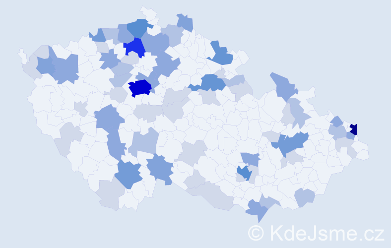 Příjmení: 'Antal', počet výskytů 175 v celé ČR