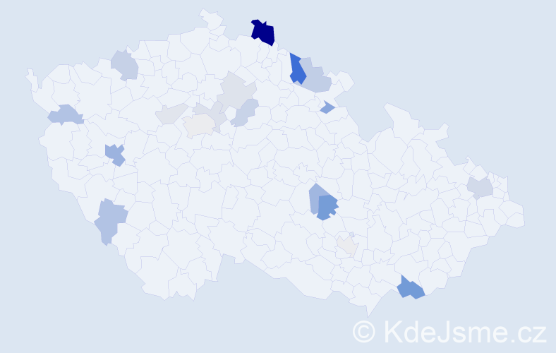 Příjmení: 'Krošlák', počet výskytů 46 v celé ČR