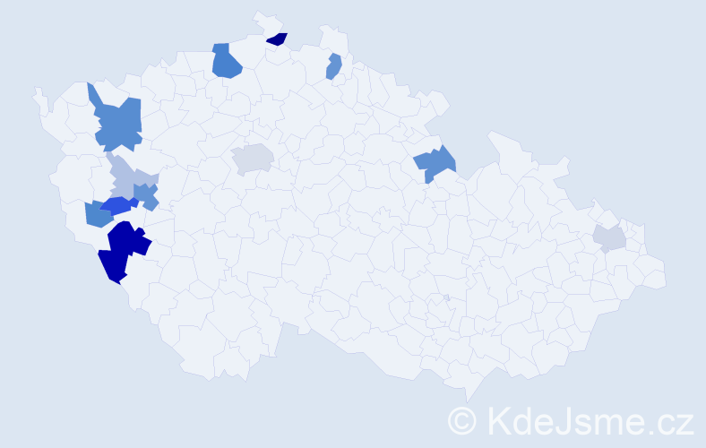 Příjmení: 'Hostaš', počet výskytů 45 v celé ČR