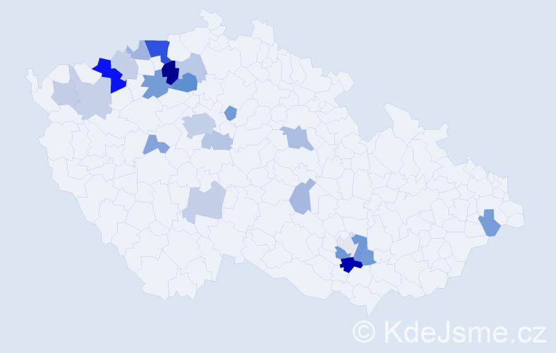 Příjmení: 'Zyka', počet výskytů 52 v celé ČR