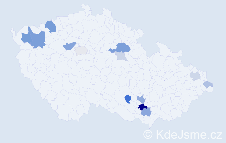 Příjmení: 'Moder', počet výskytů 34 v celé ČR