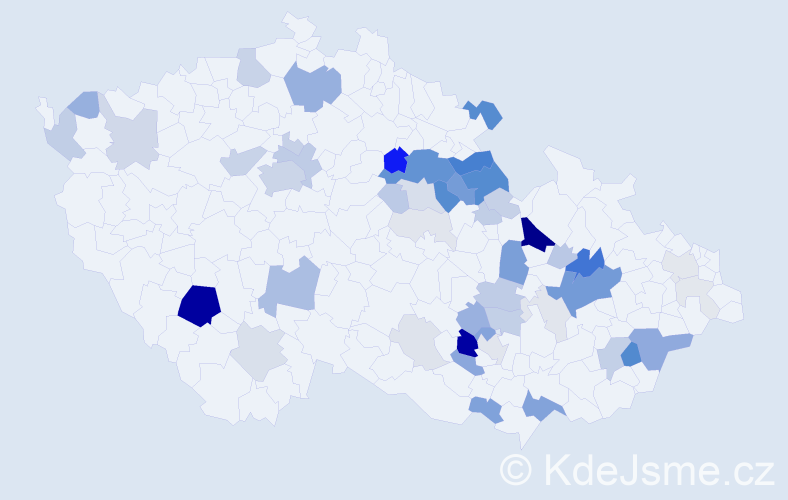Příjmení: 'Barvíř', počet výskytů 191 v celé ČR