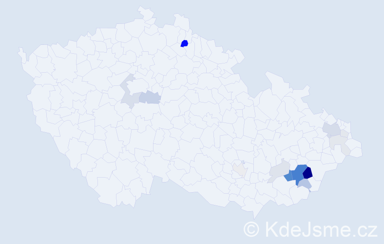 Příjmení: 'Vajdák', počet výskytů 50 v celé ČR