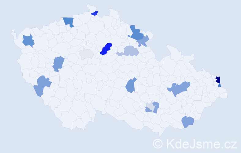 Příjmení: 'Mjartanová', počet výskytů 27 v celé ČR