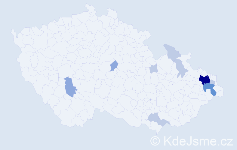 Příjmení: 'Čmaradová', počet výskytů 24 v celé ČR