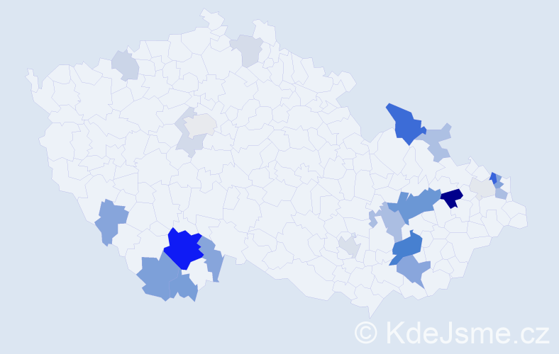 Příjmení: 'Stolička', počet výskytů 60 v celé ČR