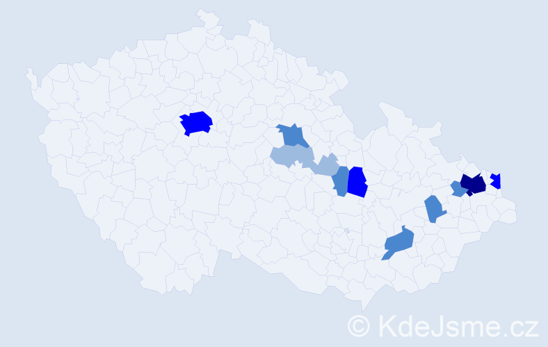 Příjmení: 'Prusáková', počet výskytů 25 v celé ČR