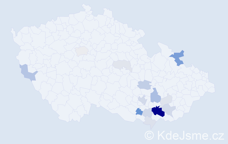 Příjmení: 'Trumpeš', počet výskytů 53 v celé ČR