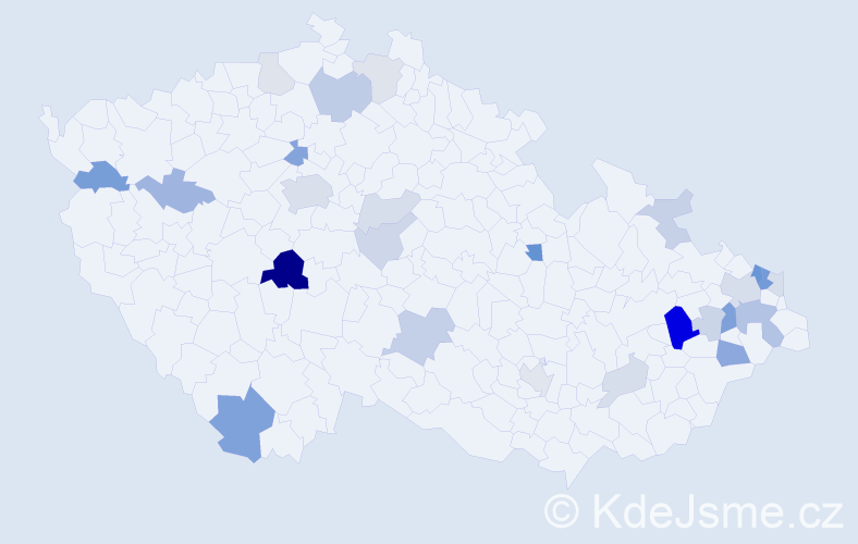 Příjmení: 'Raček', počet výskytů 65 v celé ČR