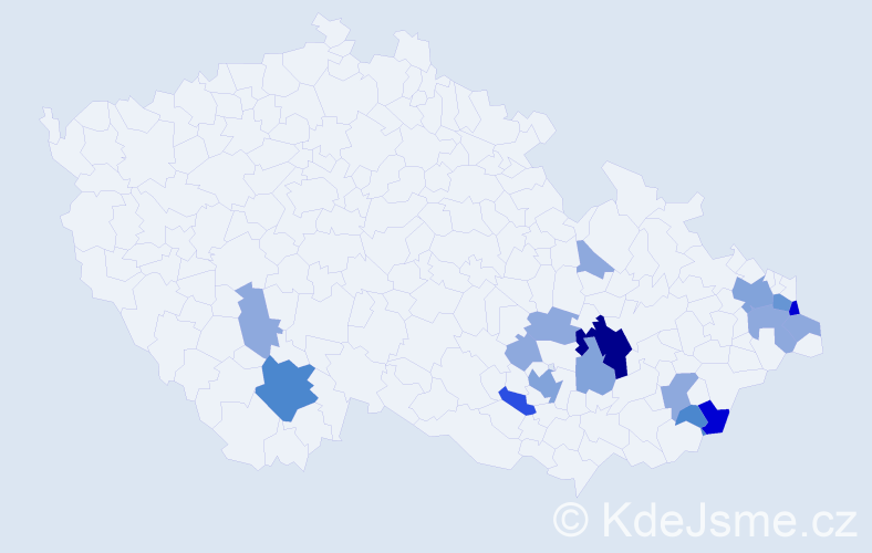 Příjmení: 'Hybl', počet výskytů 51 v celé ČR