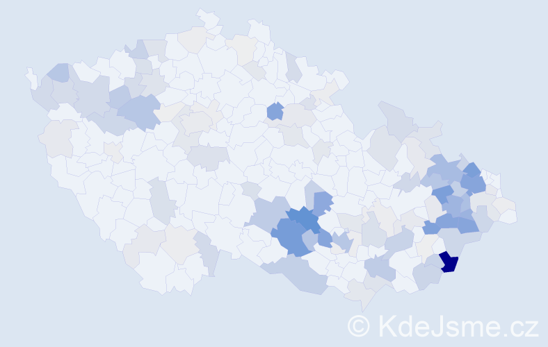 Příjmení: 'Tvarůžková', počet výskytů 448 v celé ČR