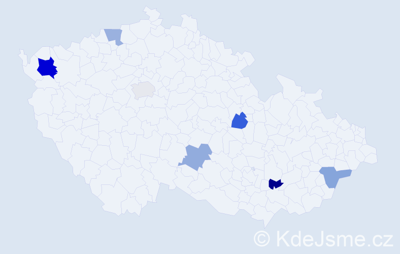 Příjmení: 'Zajačková', počet výskytů 10 v celé ČR