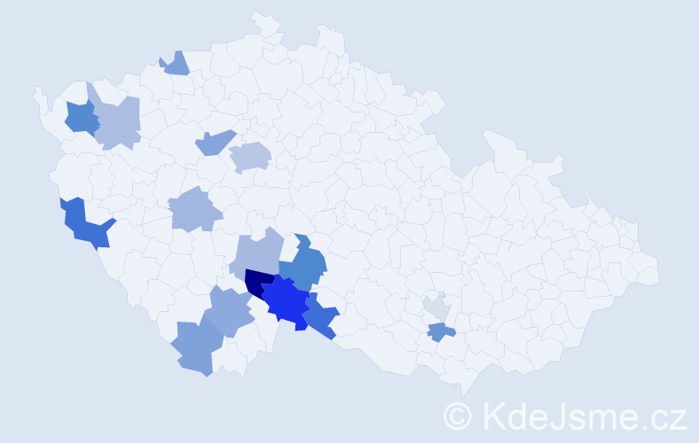 Příjmení: 'Mandelíček', počet výskytů 31 v celé ČR