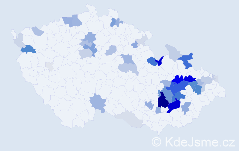 Příjmení: 'Derka', počet výskytů 172 v celé ČR