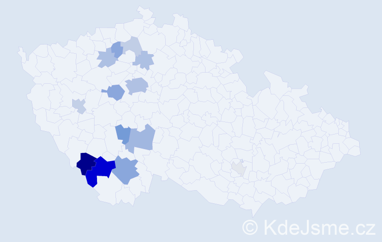 Příjmení: 'Frejka', počet výskytů 39 v celé ČR