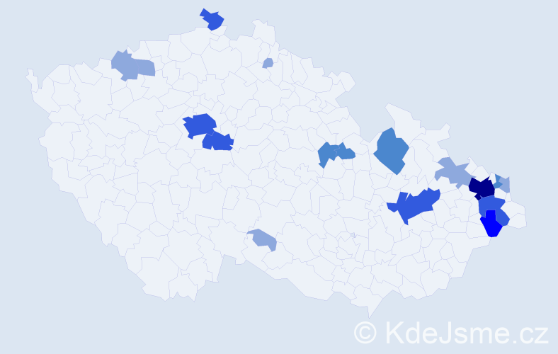 Příjmení: 'Kardašová', počet výskytů 38 v celé ČR