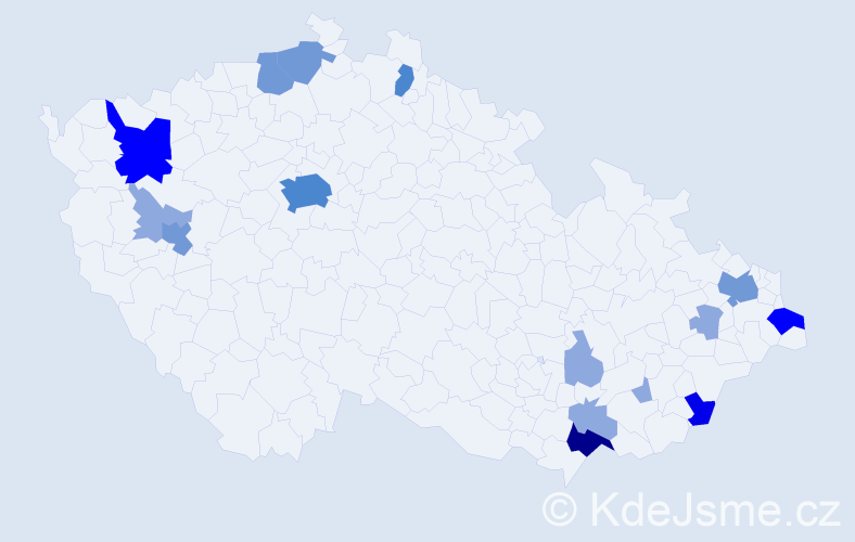 Příjmení: 'Bobotová', počet výskytů 38 v celé ČR