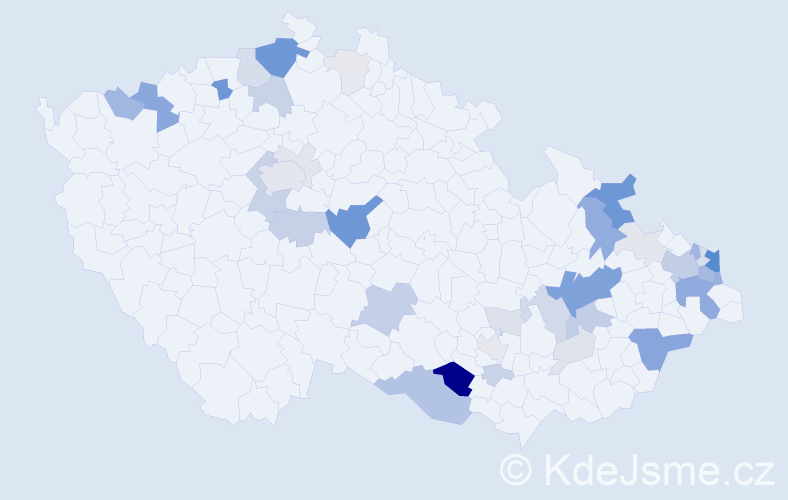 Příjmení: 'Hanzelová', počet výskytů 137 v celé ČR