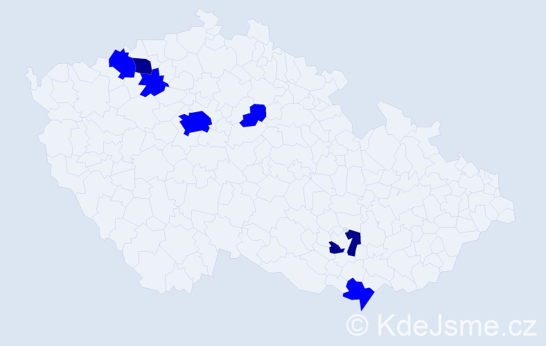 Příjmení: 'Prelcová', počet výskytů 9 v celé ČR