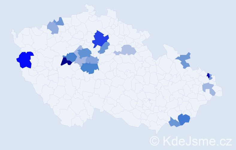 Příjmení: 'Celner', počet výskytů 45 v celé ČR