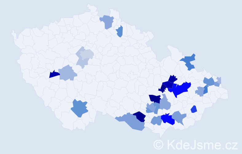 Příjmení: 'Jevický', počet výskytů 68 v celé ČR
