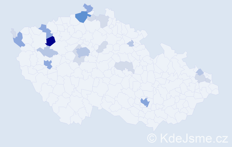 Příjmení: 'Benedek', počet výskytů 56 v celé ČR