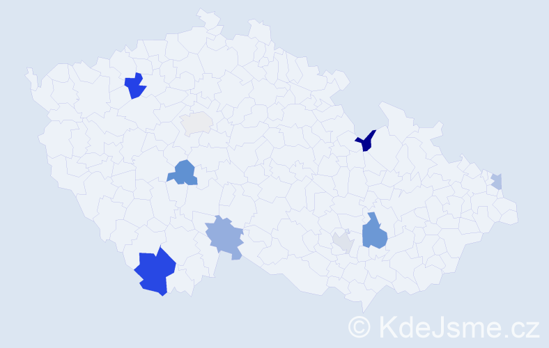 Příjmení: 'Meleg', počet výskytů 13 v celé ČR