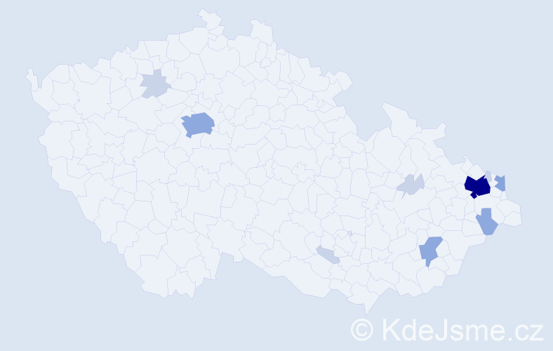 Příjmení: 'Michnáč', počet výskytů 26 v celé ČR