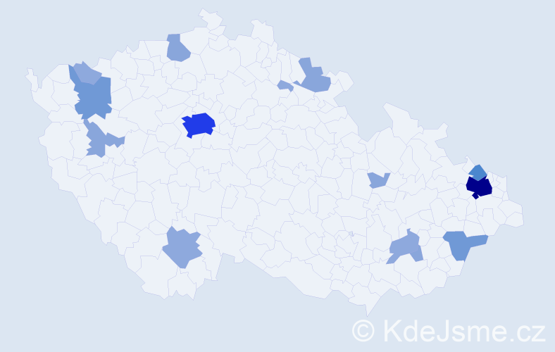 Příjmení: 'Čanigová', počet výskytů 39 v celé ČR
